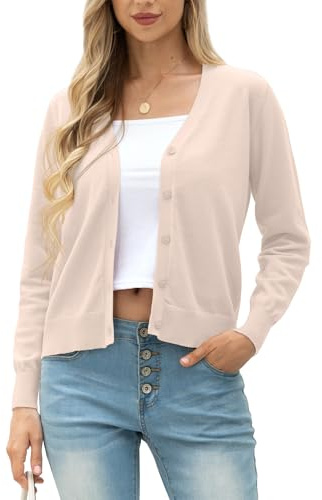 GRECERELLE Strickjacke Damen Cardigan Elegant Leichte V-Ausschnitt Langarm Knopfleiste Winterjacke Strickjacken füR Damen (Aprikose, L)