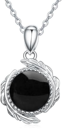 OHAYOO Engelsflügel Anhänger Kette Silber 925 Schwarzer Onyx Kette Feder Schmuck Engelsflügel Onyx Halskette für Unisex Damen Mädchen Frauen Geschenke