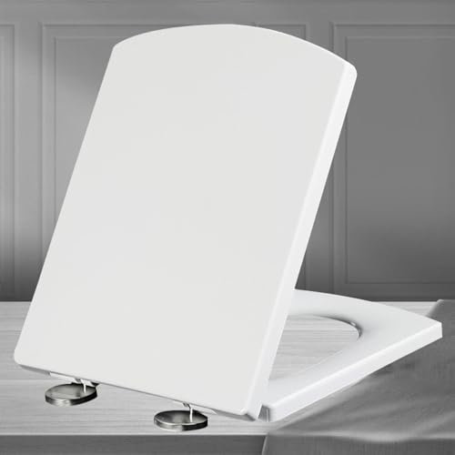 Klodeckel mit Absenkautomatik Eckig Weiß Toilettendeckel Toilettensitz mit Abnehmbare Edelstahlscharnieren Wc-Sitz mit Schnellverschluss für Reinigung,white-37 * 47cm