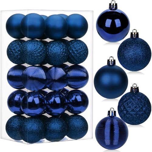 5CM Weihnachtskugeln Ornamente Glitze, 30 PCS bruchsicher Weihnachten Kugeln, Kunststoff Weihnachten Kugeln, Hängen Christbaumkugel Marineblau fur Weihnachtsbaum Neujahr Ornamente