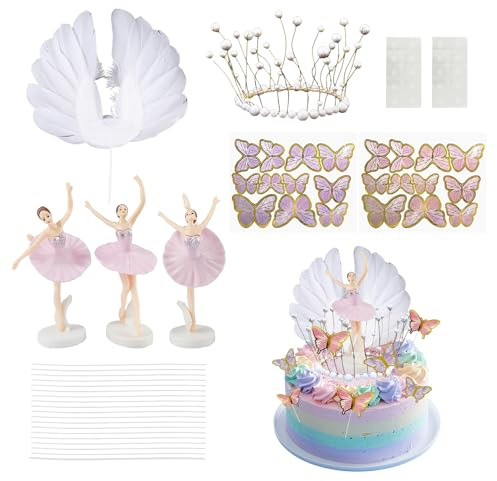 25-Teiliges Kuchen-Set Mit Ballett-Thema, Geburtstags-Kuchenaufsätze, Ballerina, Schmetterling, Quasten-Kronen, Feder