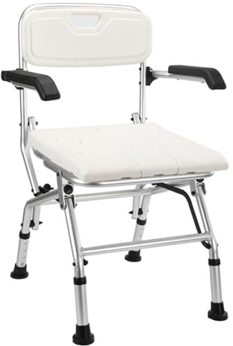 Duschstuhl für Senioren,Höhenverstellbar Duschstuhl,Anti-Rutsch Duschsitz,Badewannenhocker,Badsitz Badstuhl,Faltbar Badhocker,Duschstuhl mit Armlehnen und Rückenlehne White
