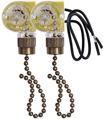 TsoLay Interrupteur de LumièRe de Ventilateur de Plafond ZE-109 Interrupteur de LumièRe à Deux Fils avec Cordons Traction pour Ventilateurs de Plafonnier Lampes 2 PièCes Bronze