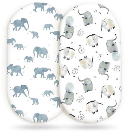 Dehnbares, ultraweiches Spannbettlaken-Set, 2 Stück, universell passend für Stubenwagen, Babywiege, Babywiege, Moseskorb, oval, rechteckig, sicher und anschmiegsam, 2 Stück