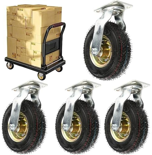 Luftreifen Gummi Rollen, 4 Schwerlastrollen Pannensichere, Luftreifen Gummiräder Industriell Rad Ø15/20/25cm, Gummi Bockrolle Tragkraft 150Kg, Für Möbelroller Transportroller, Werkbank Rollen