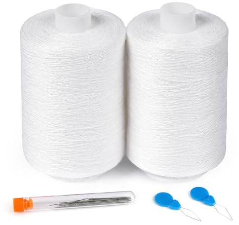 StiVerse-tråd för sömnad, vit sytråd 1 000 Yard per spole polyester vit tråd, alla symaskinstråd sortiment för handsömnad med nålträdare och kaus