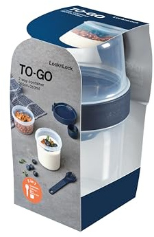 LocknLock Joghurtbecher to go mit Göffel, 310ml + 560 ml Müslibecher to go mit Unterteilung, für Joghurt und Müsli, Cornflakes Becher, Spülmaschinenfest, Mikrowellengeeignet