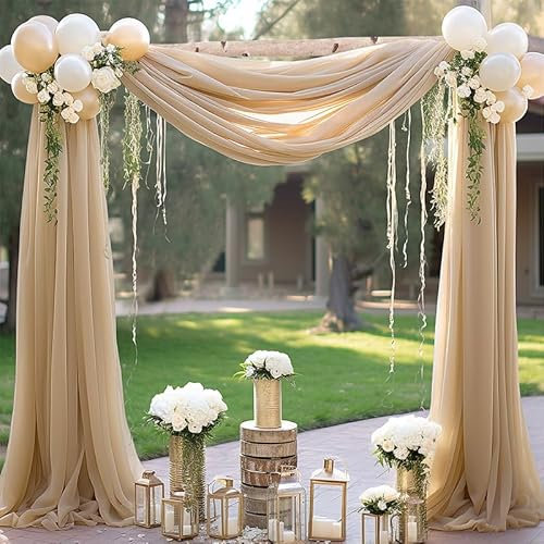 SYSUII Querbehang Freihanddeko,1 Stück 75 * 600cm Chiffon Tüll Foto Hintergrund Vorhang Hochzeitsbogen Drapierung Stoff Freihanddeko Dekoration für Hochzeit Fotografie Party Geburtstag Taufe -Gold