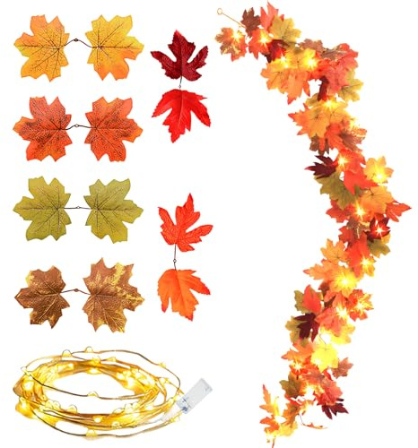 ACAREY Herbstdeko Lichterkette LED Herbstgirlande Aus Herbstblätter, 175cm Ahornblätter Herbst Dekoration Lichterkette Für Innen & Draußen Deko, Herbstdeko Hängend Girlande Herbst Für Tischdeko (B)
