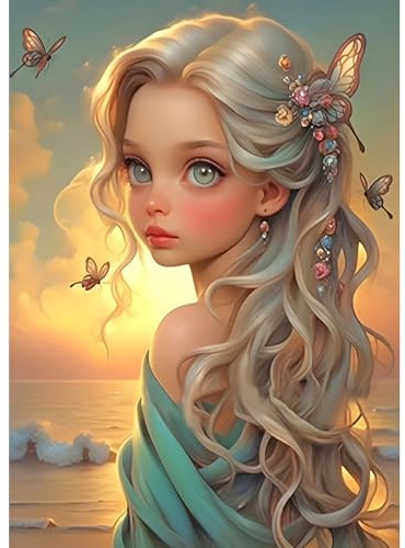 DPHERO DIY Mädchen Diamant Painting Bilder für Erwachsene Anfänger,5D Sonnenuntergang Diamond Painting Set,DIY Runde Steine Diamant Kunst Kits,Fantasie Diamant Painting für Zuhause Dekor 30x40 cm