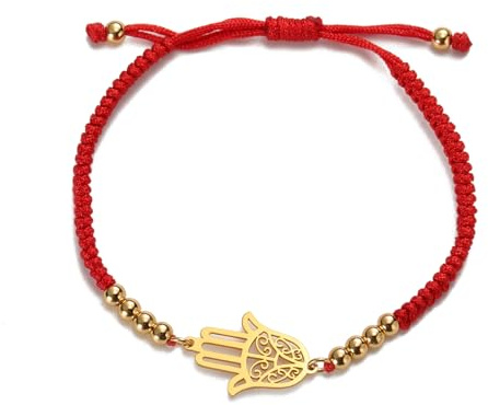 EUEAVAN Bracciale Hamsa Mano di Fatima Bracciale di coppia regolabile con perline Cabala Mano di Fatima Amuleto Gioielli fatti a mano intrecciati Corda fortunata Bracciale di corda rossa