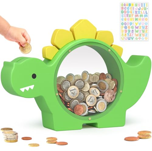 summidate Dinosaurier Sparschwein Holz Dino Spardose Kinder Personalisiert | Spardose Dinosaurier für Kinder, Geldbox Holz als Geschenk Kinder Geburtstag Geburt Einschulung, Kinderzimmer Deko Sparen