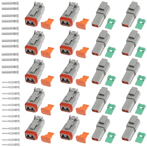 Set di 10 connettori DT per auto, DT06-2S/DT04-2P, spina tedesca | Connettore rapido a 2 poli, impermeabile IP67, connettore elettrico per auto, moto, camion, veicoli elettrici