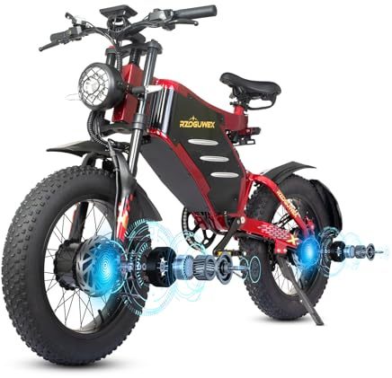 RZOGUWEX Bicicleta eléctrica, 20 pulgadas, 160 NM, EBIKE todoterreno de doble motor para adultos, con batería de iones de litio extraíble de 48V 30AH, doble freno de disco hidráulico