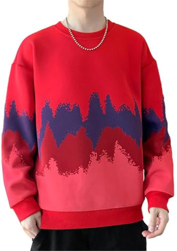 Seiizaa Sudadera Holgada Informal de otoño e Invierno para Hombre, Top de Felpa Estampado de Estilo Coreano cálido-Red-S