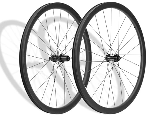HZXQCVB 700C Kohlefaser Rennrad-Laufradsatz Steckachse Vorder- Und Hinterrad Zentralverschluss Scheibenbremse 24H Naben Für 8/9/10/11/12-Gang-Kassette(35MM)