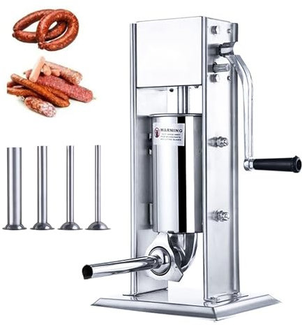 Vertical Sausage Stuffer with 4 Interchangeable Tubes, Stainless Steel Homemade Manual Sausage Maker, Capacity 3.3 LBS, Commercial and Household Use