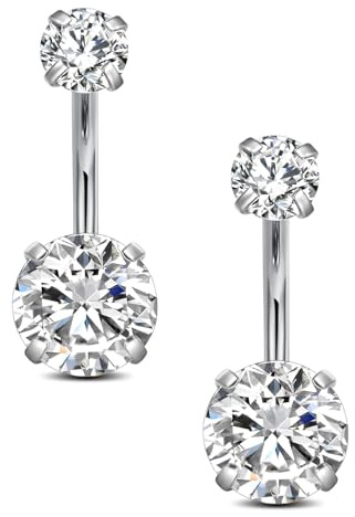 Funseedrr 14G navelpiercing kirurgiskt stål barbellset 6/8/10/12 mm rostfritt stål stavlängd för kvinnor 2 stycken navelpiercing smycken med CZ silver