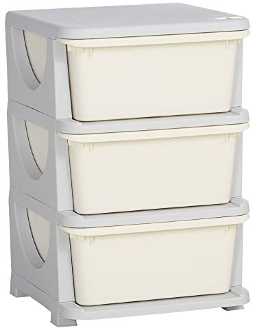 HOMCOM Schubladenschrank für Kinder mit Stauraum Aufbewahrungsboxen Spielzeug-Organizer Spielzeugkiste drei Ebenen für Kinderzimmer 3-6 Jahre Kindermöbel Cremeweiß 37 x 37 x 56,5 cm