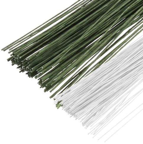 PATIKIL 200 st Blommig tråd Gauge 28 14 tum Blomtråd för blommor Pappersinpackning för Hantverk Blommor Bukett Arrangemang Tillbehör Vit/Mörkgrön