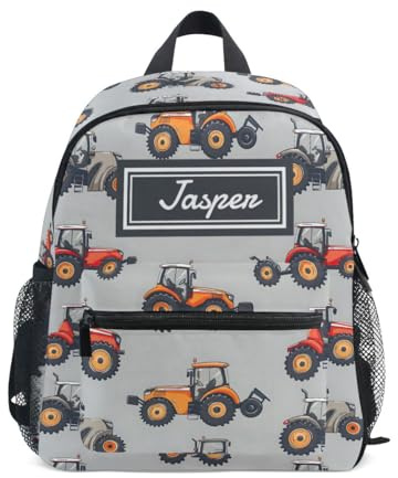 CHIFIGNO Sac à dos personnalisé pour enfants, retour à l'école, mini sacs à dos personnalisés sac à livres de voyage pour filles garçons, Tracteurs de dessin animé mignon gris, M