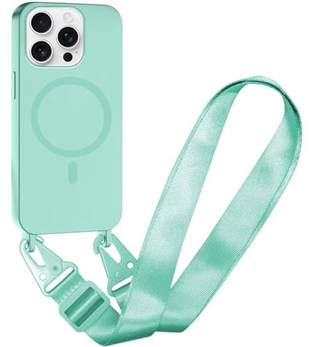 GoodcAcy Crossbody Lanyard-fodral för iPhone 12 Pro Max, [Kompatibel med MagSafe] Magnetisk fodral med justerbar och avtagbar halsbandsrem, anti-fingeravtrycksskydd, Mintgrön