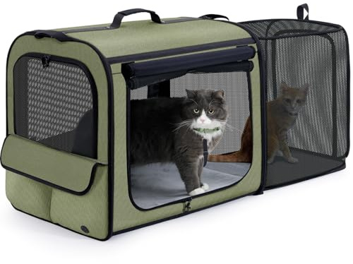 Pecute Caisse de Transport Extensible pour Chiens, Grand Sac de Transport pour Chiens et Chat,Cage de Voyage Pliable à côtés Souples pour Chien, Respirant Pliable,Cage Chien Voiture Vert