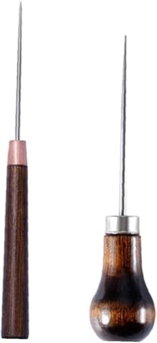 2 punteruolo per grattare il punteruolo in legno con manico in legno, strumento per timbratura per artigianato in pelle e tessuto, design artistico e cucito