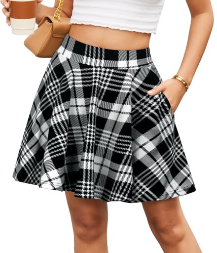 DJT Damen Minirock Mädchen Hohe Taille Faltenrock Basic Casual A Linie Mini Skater Rock mit Taschen