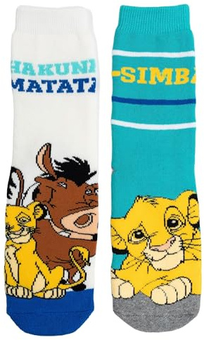 Disney The Lion King ABS Socks for Boys - Children's Stopper Socks Non-Slip Socks Beige/Green (Pack of 2), Beige/Green, 31-34