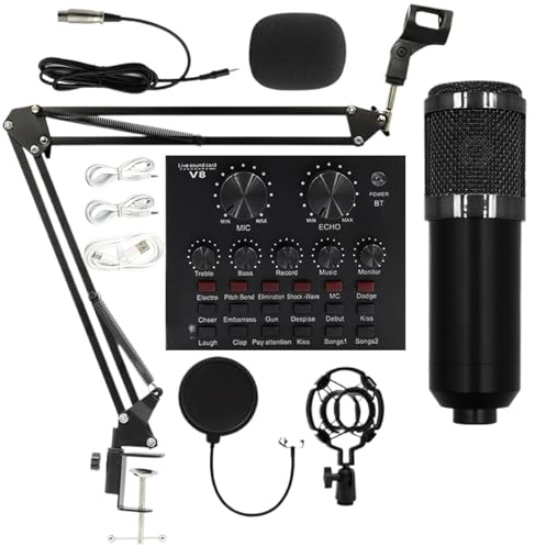 Set microfono per live streaming - Kit microfono a condensatore BM800 con supporto antiurto e cavo audio, microfono da studio per canto, ancoraggio, podcasting | Attrezzatura di registrazione professi