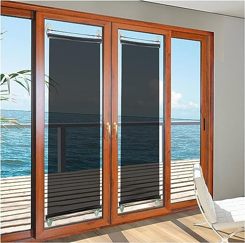 Temporary Blackout Blinds - One-Way Mirror Roller Blind for Glass Doors/Windows, UV Reflective Thermal Insulated Curtain with Suction Cups, Punch-Free, 2 Pcs