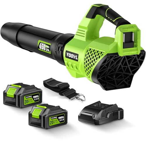 Leaf Blower Cordless, 650CFM Electric Leaf Blowers with 2 x 5.2Ah Batteries and Charger, 3 Speed Modes, 1 x Adjustable Shoulder Strap, Powerful Blowers for Lawn Care, Patio, Dust, Blowing Leaves