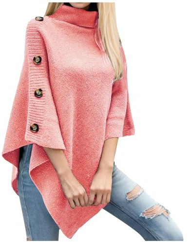 Generisch 2026 Mujeres Color sólido Cuello Alto Punto Cape Jersey Poncho Cardigan Abrigo