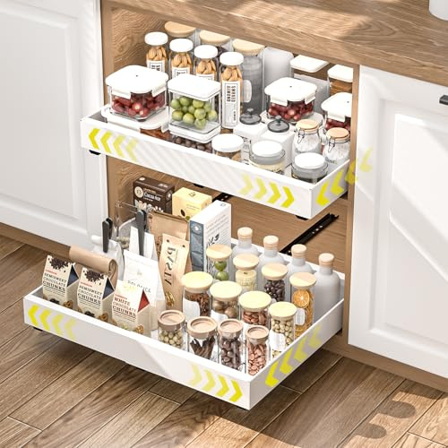 Diealles Shine Teleskopschublade, 2 Stück Einstellbare Breite 31-52CM Ausziehbare Schublade Küche, Ohne Bohren Küchenschrank Organizer Ausziehbar für Kitchen