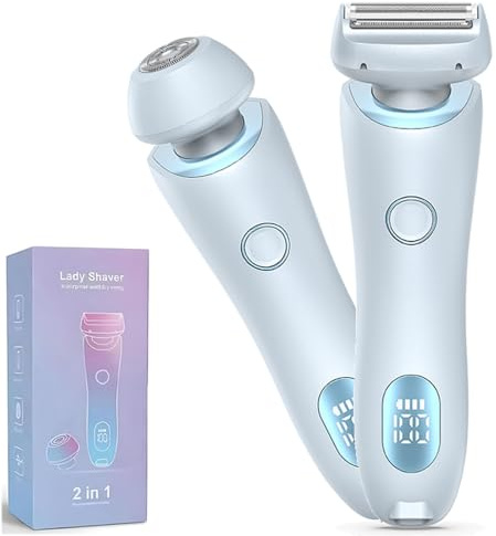Elektrischer Bikini-Trimmer, 2 in 1 Doppelkopf Elektrischer Rasierer für Frauen, USB Wiederaufladbar Bikini Trimmer für Beine Körper Gesicht, Wasserdicht Rasierer Damen Intimbereich(Blau)