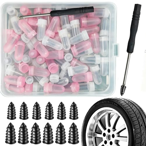 70 Pièces kits de Réparation Pneus,Les Clous de Réparation de Pneus,2 Tailles Clous Vis Pneu en Caoutchouc avec Tournevis,Facile D'utilisation,pour Voitures,Motos,Vélo