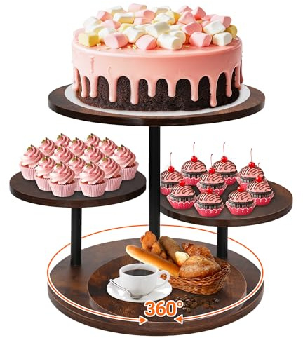 ohbien 4 Etagen Tortenständer Holz 360°drehbares, Etagere Kuchen Ständer | für Cupcakes, Kuchenständer für Hochzeit Geburtstag Nachmittagstee Party Festivals Weihnachten (30/20/20/20cm)