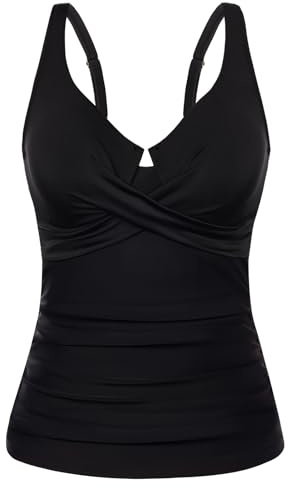 Swimsuit Tops for Women Underwire Push Up Tankini Top Women Swimsuits Tummy Control Black L