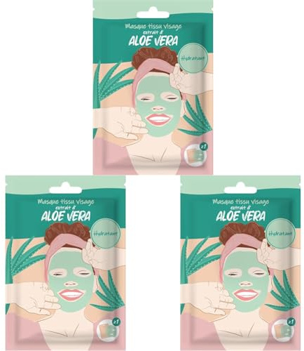 Masque Aloe Vera en Tissu - Soin Visage Express en 10 Minutes - Peau Douce et Hydratée - Pour Confort et Fraîcheur Immédiats - Hydratation, Beauté Femme - Skincare Masque French Tendance (Lot de 3)