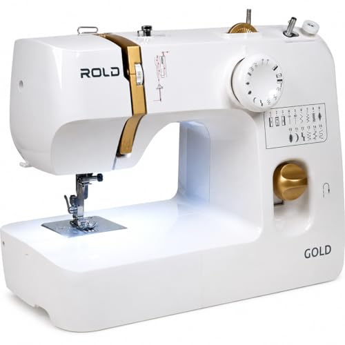 ROLD Gold kompakte elektromechanische Nähmaschine für Einsteiger mit 15 Programmen, starkem Motor und LED-Beleuchtung