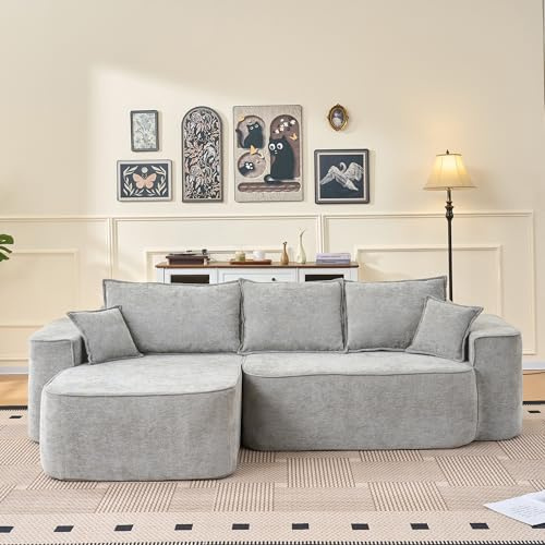 Coolywood L-Form Ecksofa Cloud Couch, 262cm mit Chaiselongue, XXL-Tiefsitz, ohne Montage, modulares Sofa in Grau Chenille für Wohnzimmer (Grau)