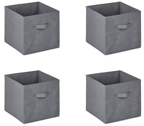 Homme Concept 4 Pack Grey Fabric Storage Cubes with Handles – Collapsible Storage Box Organisers for Shelves, Wardrobe & Home, 27 x 27 x 28 cm