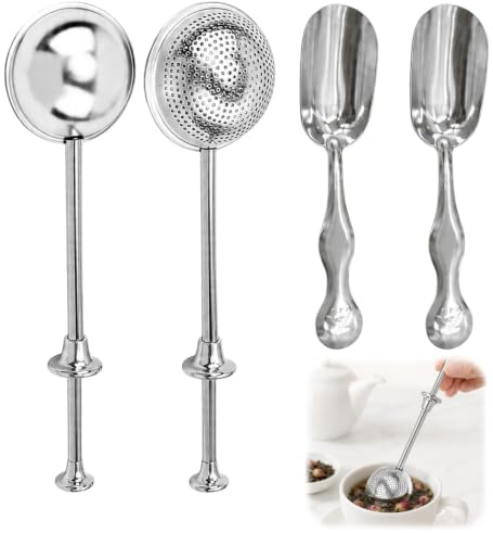 2 PCS Flour Duster with 2 Tea Scoop | Stainless Steel Flour Sifter for Pastry-Making Sifting Sugar Flour Herbs, Reusable Tea Strainer for Loose Tea Brewing Cooking