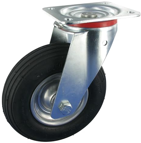 Rollentechnik Lenkrolle ohne Feststeller Rad Luftreifen Ø180x45 mit Rollenlager & Anschraubplatte Bauhöhe 210mm Tragfähigkeit 75 kg