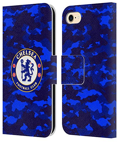 Head Case Designs Officially Licensed Chelsea Football Club Camouflage Crest Leather Flip Case Compatible With Apple iPhone 7/8 / SE 2020 & 2022