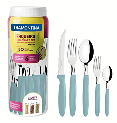 Tramontina Juego de Cubiertos Ipanema con Láminas de Acero Inoxidable y Mangos de Polipropileno