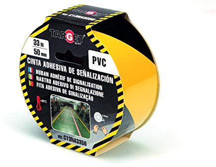 TARGET C13NA3350 Signalband, selbstklebend, 33 m x 50 mm, Boden, Warnung, Beschilderung, Sicherheit, Markierung, Gelb und Schwarz