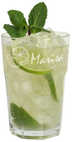 Herz & Heim® Longdrinkglas mit Gravur Ihres Wunschnamens und Limetten