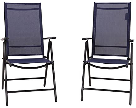 PHI VILLA 2er Sets Gartenstühle mit Aluminiumrahmen, 6X verstellbar mit 7 sitzpositionen Gartenstuhl Klappstühle hohe Rückenlehne Wetterresistent